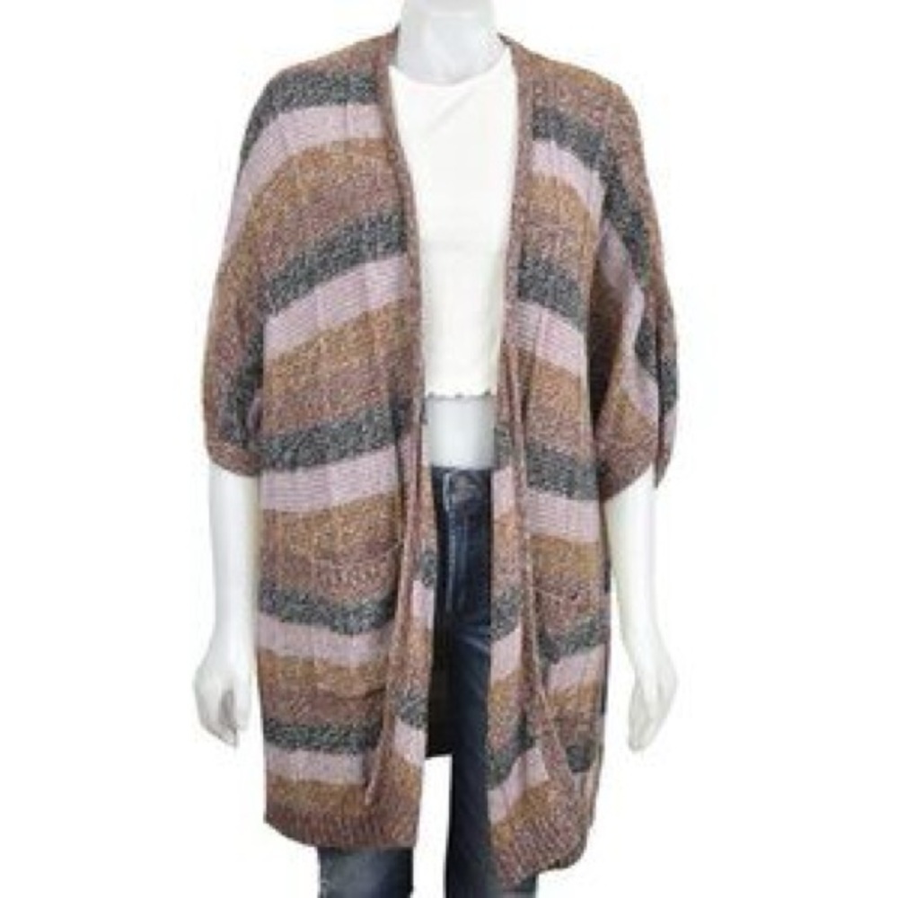 American Eagle Short-Sleeve Striped Cardigan